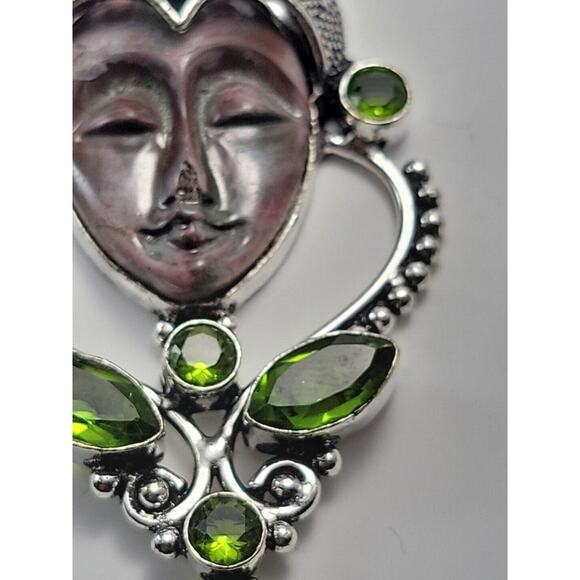 Sterling Silver Bali Goddess Pendant with Peridot and Green Garnet Stones - Picture 6 of 9
